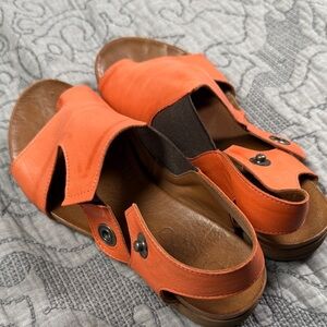 Bueno Orange Leather Slingback Sandals with Brown Footbed